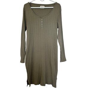 Pact Ribbed Knit Long Sleeve Midi Dress Henley Green Size XXL Stretch Comfort